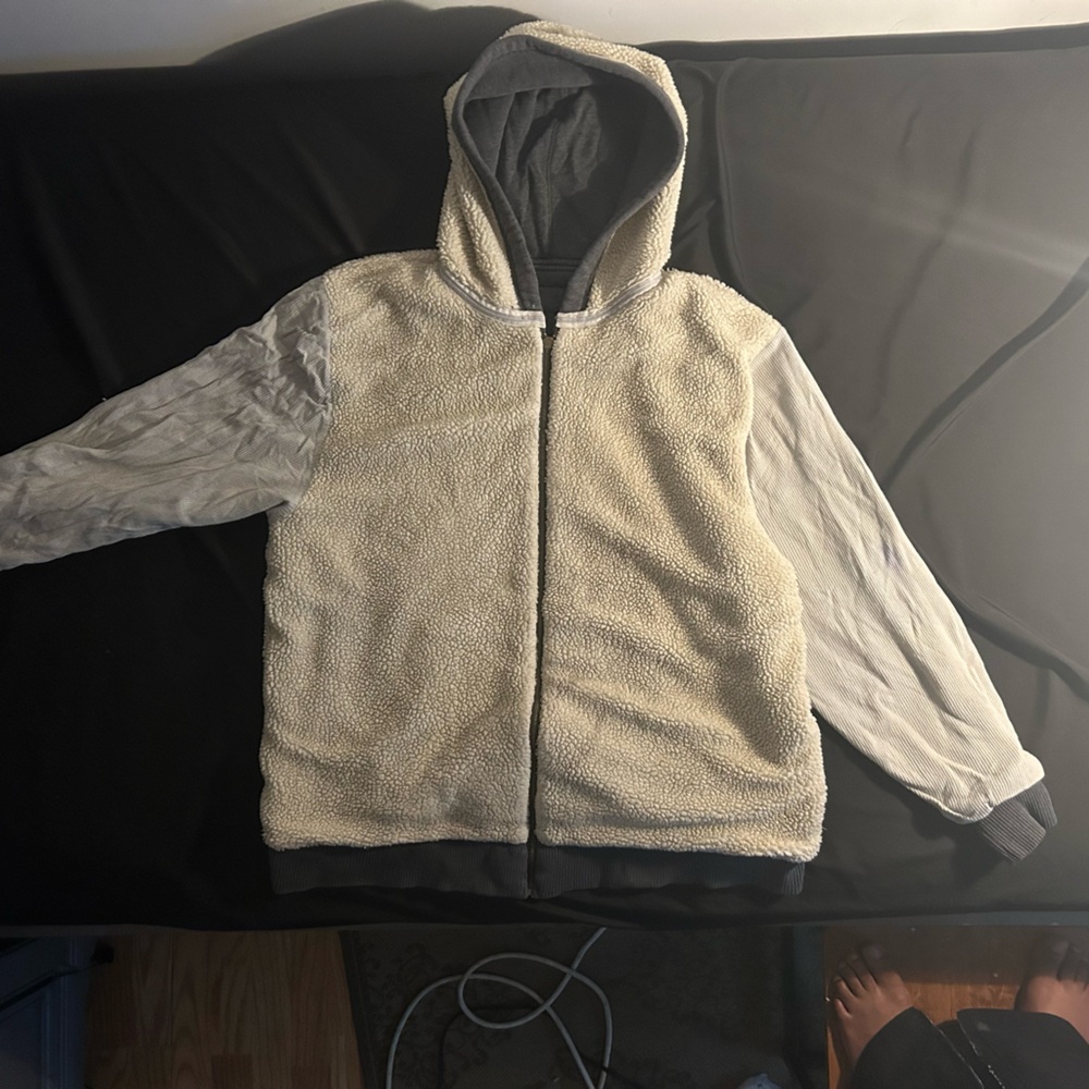Reversible / double side Cream Sherpa Hoodie
